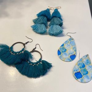 3 pack of Teal Earrings